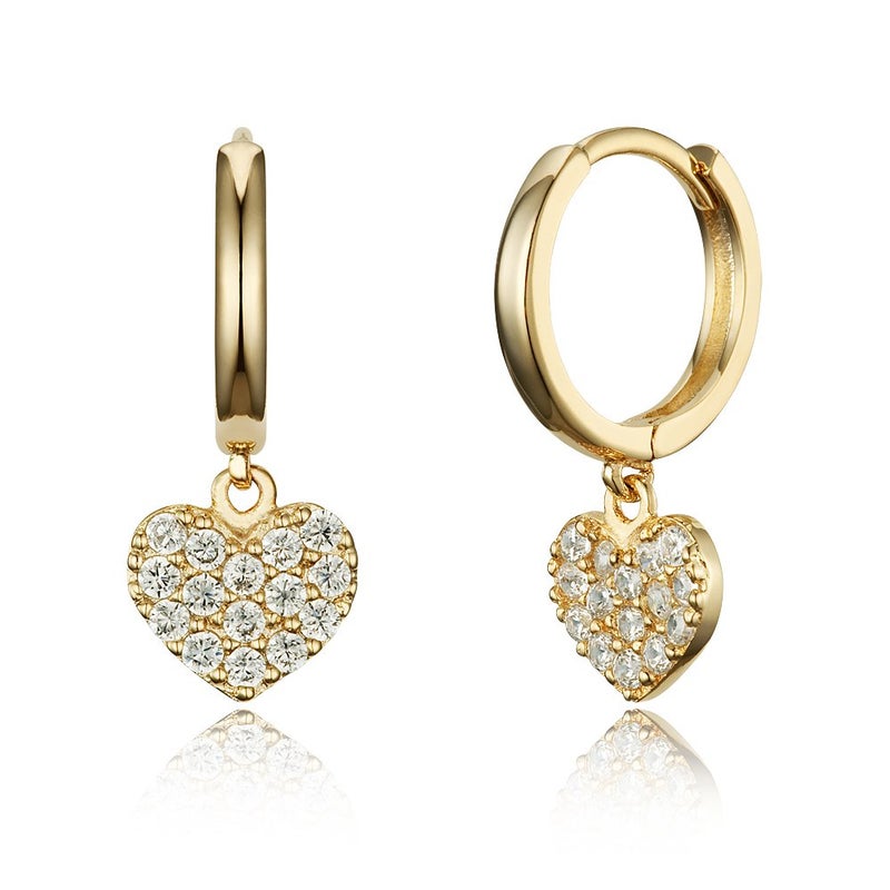Lovearing 14k Gold Plated Brass White Heart Plain Huggy Baby Girls Hoop Earrings - Image 1
